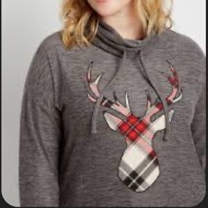 Maurices Grey Cowl Neck With Plaid Reindeer